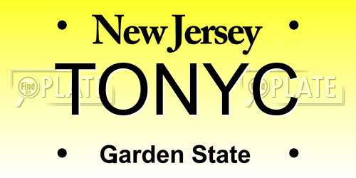 TONYC New Jersey License Plate