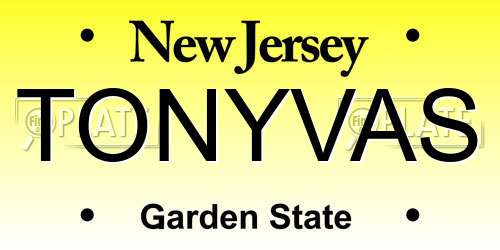 TONYVAS New Jersey License Plate