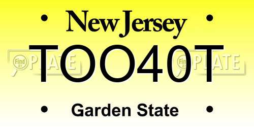 TOO40T New Jersey License Plate