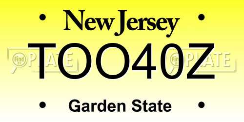 TOO40Z New Jersey License Plate