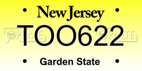 TOO622 New Jersey License Plate