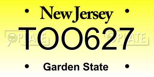 TOO627 New Jersey License Plate
