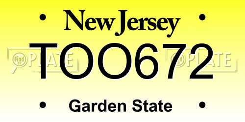 TOO672 New Jersey License Plate