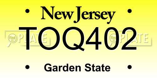 TOQ402 New Jersey License Plate
