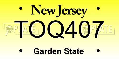 TOQ407 New Jersey License Plate