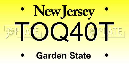TOQ40T New Jersey License Plate