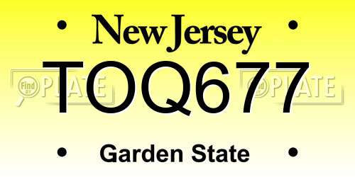 TOQ677 New Jersey License Plate