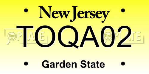 TOQA02 New Jersey License Plate