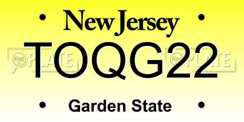 TOQG22 New Jersey License Plate