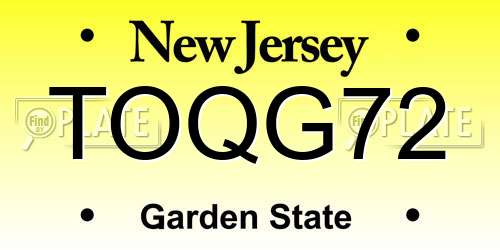 TOQG72 New Jersey License Plate
