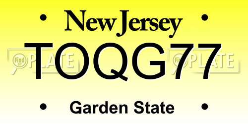 TOQG77 New Jersey License Plate