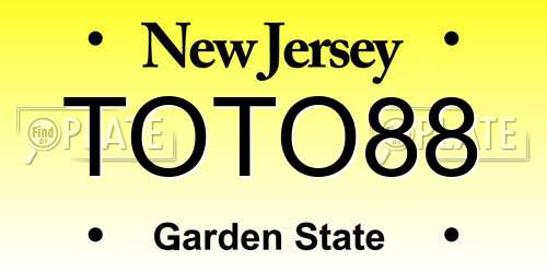 TOTO88 New Jersey License Plate