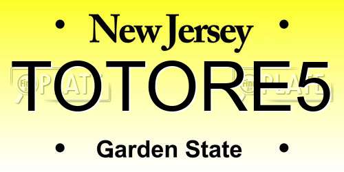 TOTORE5 New Jersey License Plate