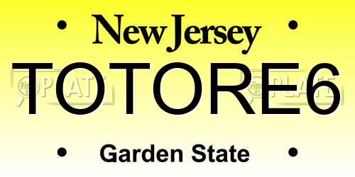TOTORE6 New Jersey License Plate