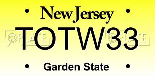 TOTW33 New Jersey License Plate