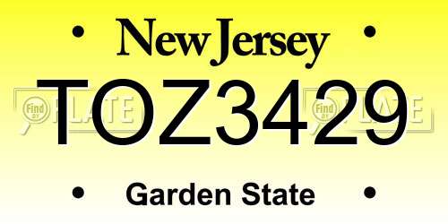 TOZ3429 New Jersey License Plate