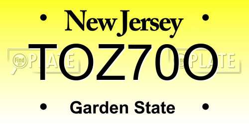 TOZ70O New Jersey License Plate
