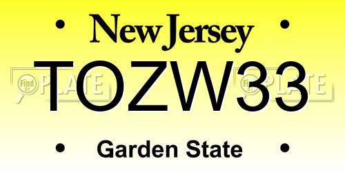 TOZW33 New Jersey License Plate