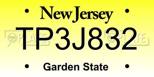 TP3J832 New Jersey License Plate