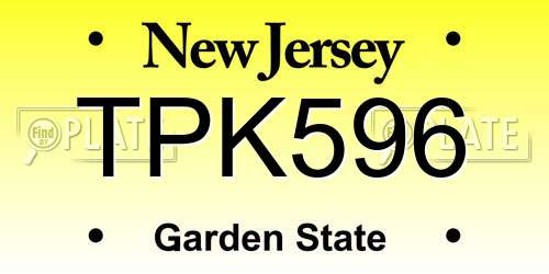 TPK596 New Jersey License Plate
