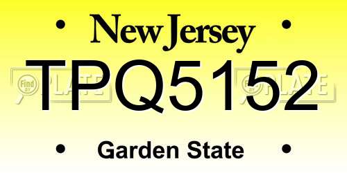 TPQ5152 New Jersey License Plate