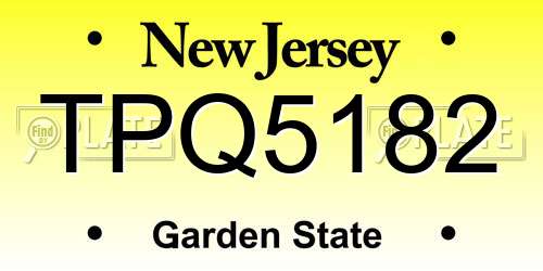 TPQ5182 New Jersey License Plate