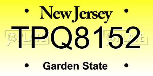 TPQ8152 New Jersey License Plate