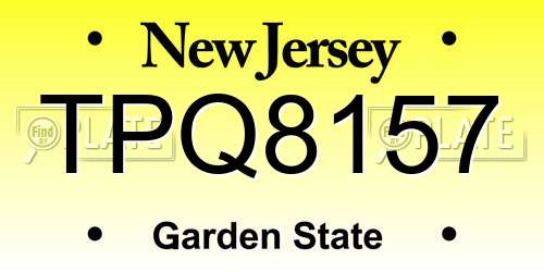 TPQ8157 New Jersey License Plate