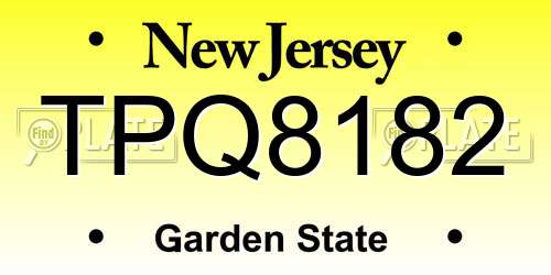 TPQ8182 New Jersey License Plate