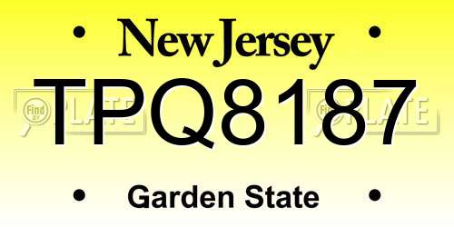 TPQ8187 New Jersey License Plate