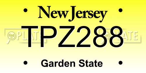 TPZ288 New Jersey License Plate