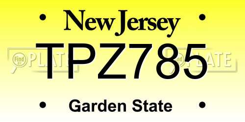 TPZ785 New Jersey License Plate