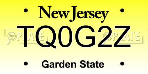 TQ0G2Z New Jersey License Plate