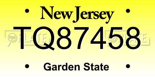 TQ87458 New Jersey License Plate