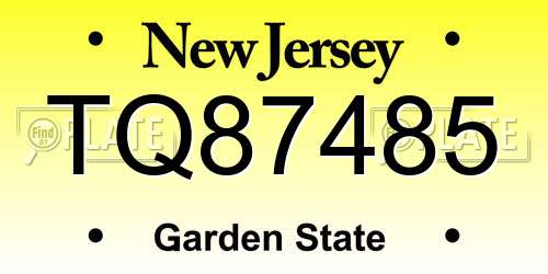 TQ87485 New Jersey License Plate