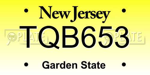 TQB653 New Jersey License Plate