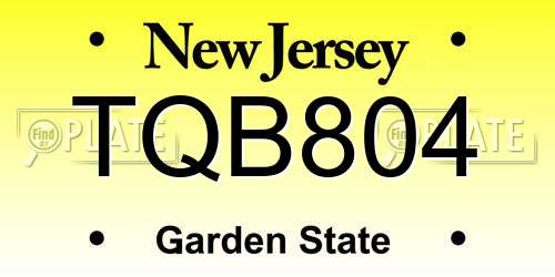 TQB804 New Jersey License Plate