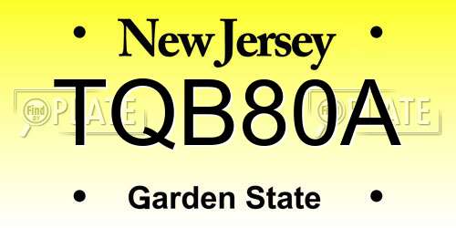 TQB80A New Jersey License Plate