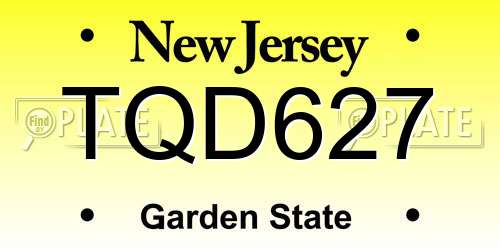 TQD627 New Jersey License Plate