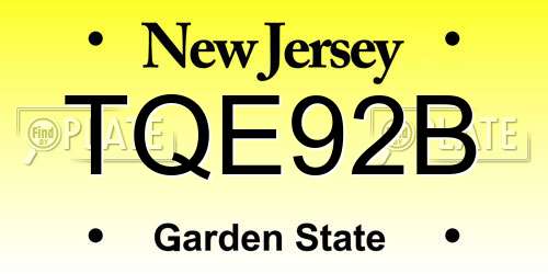 TQE92B New Jersey License Plate
