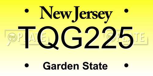 TQG225 New Jersey License Plate