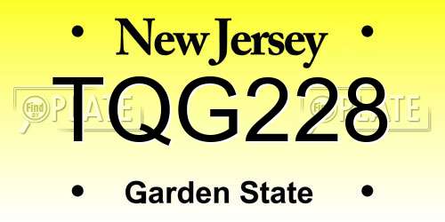 TQG228 New Jersey License Plate
