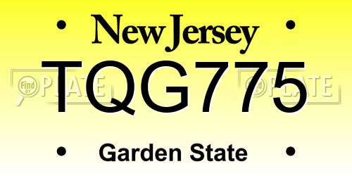 TQG775 New Jersey License Plate