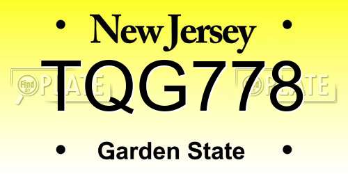 TQG778 New Jersey License Plate