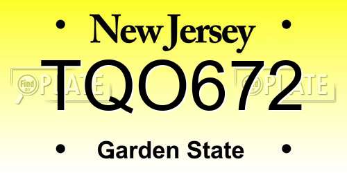 TQO672 New Jersey License Plate