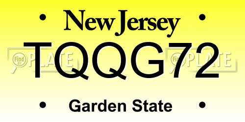 TQQG72 New Jersey License Plate