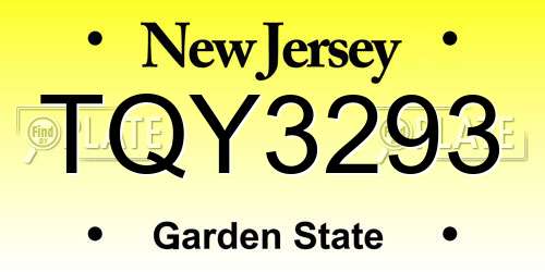 TQY3293 New Jersey License Plate