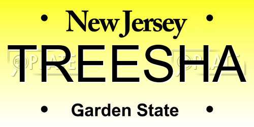 TREESHA New Jersey License Plate