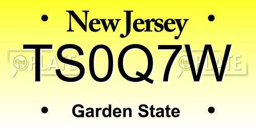 TS0Q7W New Jersey License Plate