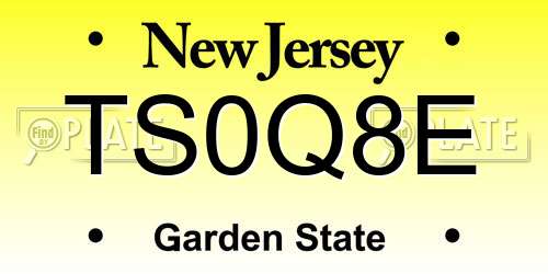 TS0Q8E New Jersey License Plate